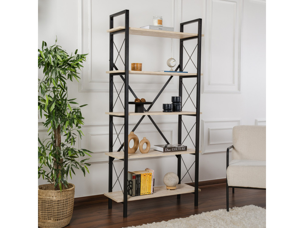 Librería de madera "Elysian" - 90 x 33 x 180 cm - TravertinoNegro