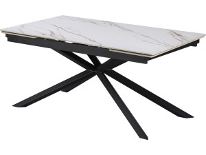 Mesa de comedor extensible de cerámica para 6 a 10 personas "Celeste" - Blanco jaspeado dorado