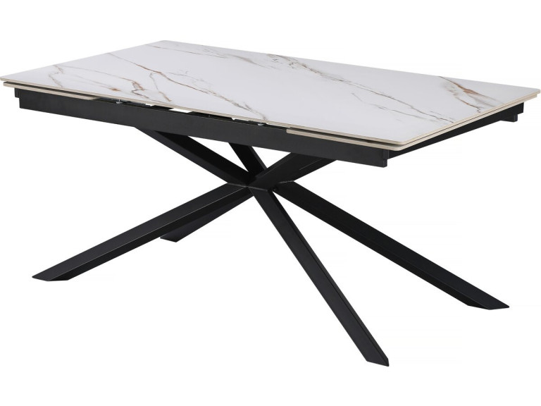 Mesa de comedor extensible de cerámica para 6 a 10 personas "Celeste" - Blanco jaspeado dorado