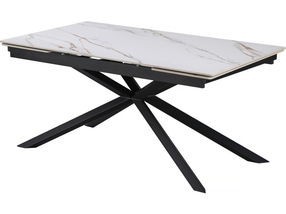 Mesa de comedor extensible de cerámica para 6 a 10 personas "Celeste" - Blanco jaspeado dorado