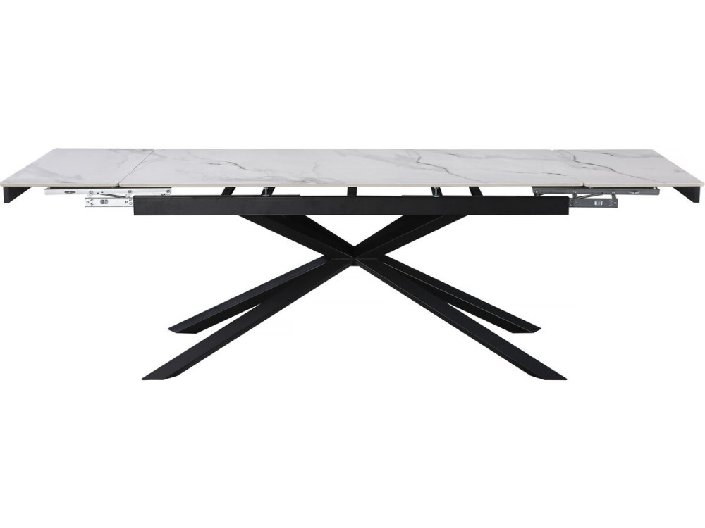 Mesa de comedor extensible de cerámica para 6 a 10 personas "Celeste" - Blanco jaspeado dorado