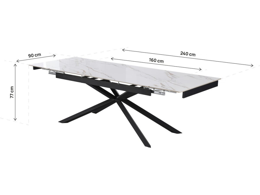 Mesa de comedor extensible de cerámica para 6 a 10 personas "Celeste" - Blanco jaspeado dorado