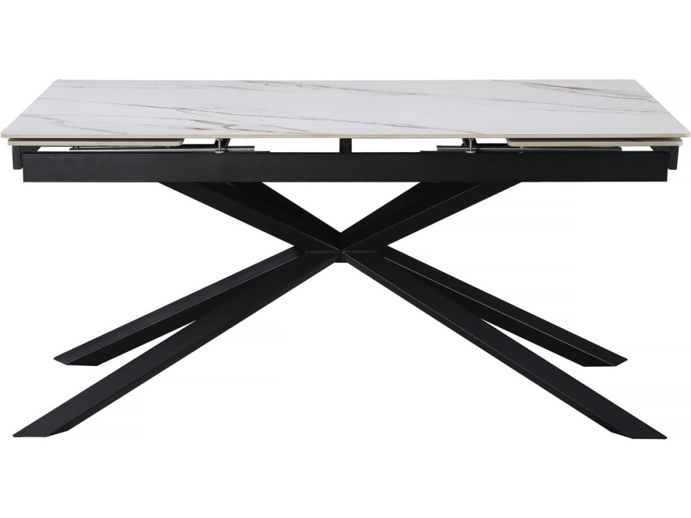 Mesa de comedor extensible de cerámica para 6 a 10 personas "Celeste" - Blanco jaspeado dorado