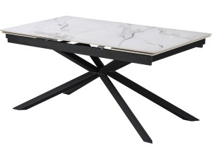 Mesa de comedor extensible de cerámica para 6 a 10 personas "Celeste" - Blanco jaspeado gris
