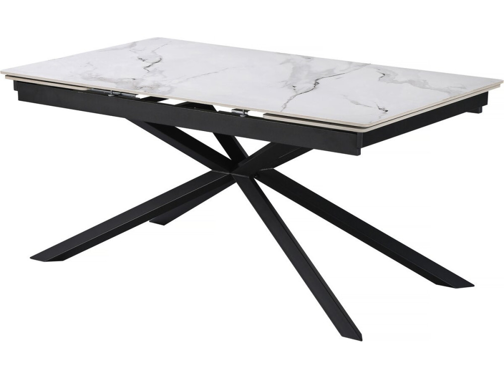 Mesa de comedor extensible de cerámica para 6 a 10 personas "Celeste" - Blanco jaspeado gris