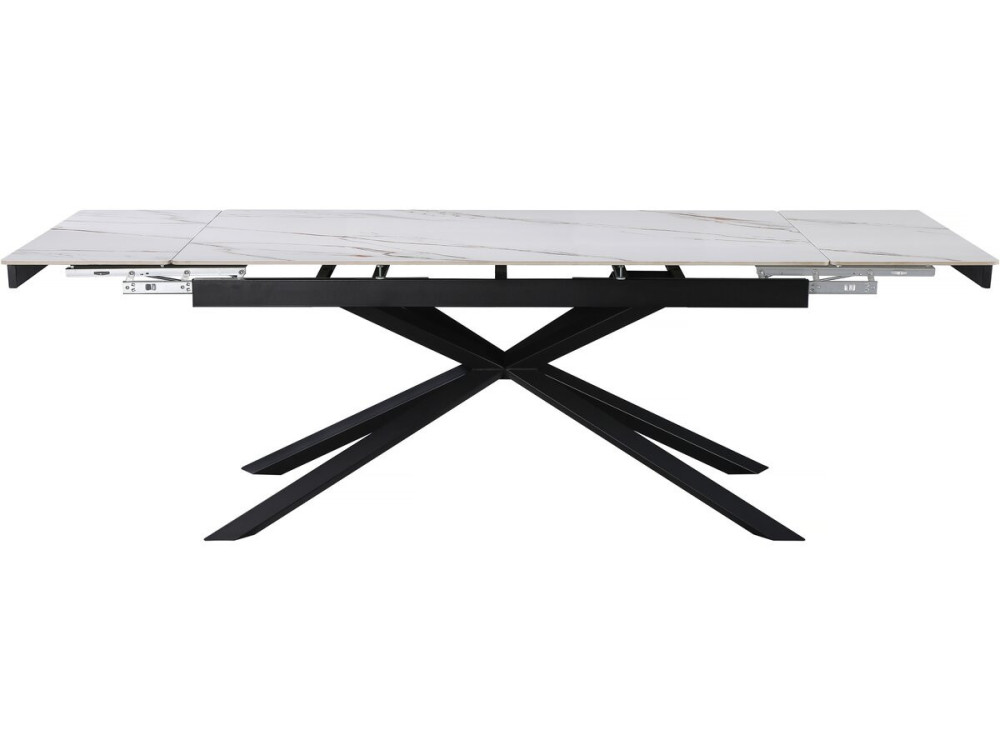 Mesa de comedor extensible de cerámica para 6 a 10 personas "Celeste" - Blanco jaspeado gris