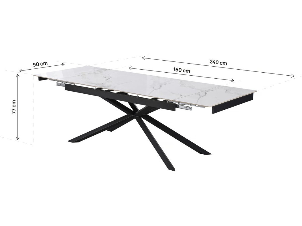 Mesa de comedor extensible de cerámica para 6 a 10 personas "Celeste" - Blanco jaspeado gris