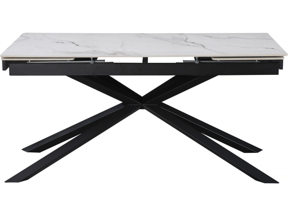 Mesa de comedor extensible de cerámica para 6 a 10 personas "Celeste" - Blanco jaspeado gris