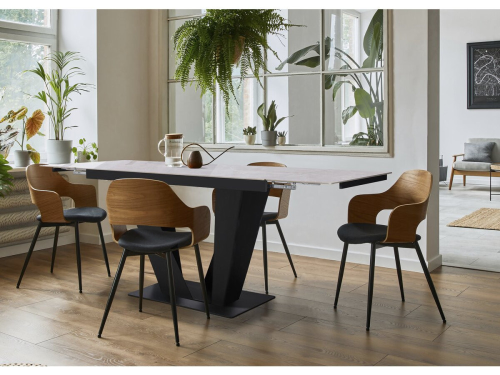 Mesa de comedor extensible de cerámica - 160/240 cm - 6 a 10 personas "Nova" - Gris jaspeado