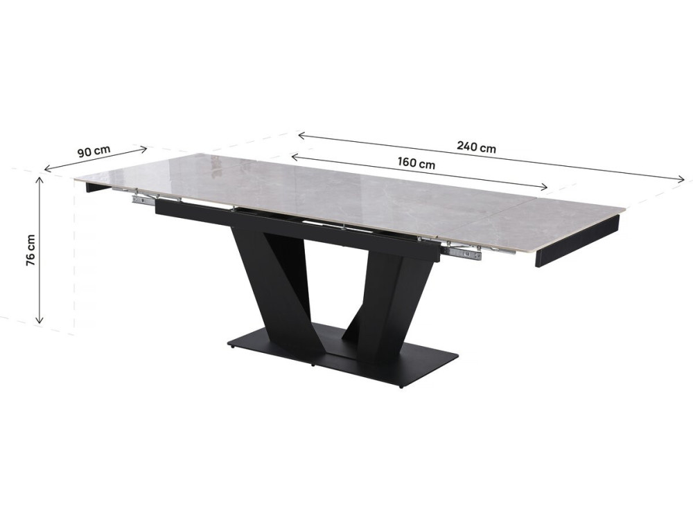 Mesa de comedor extensible de cerámica - 160/240 cm - 6 a 10 personas "Nova" - Gris jaspeado