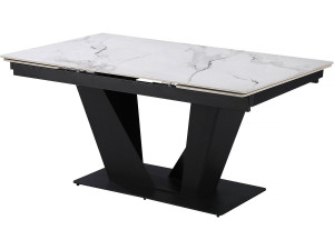 Mesa de comedor extensible de cerámica - 160/240 cm - 6 a 10 personas "Nova" - Blanco jaspeado gris