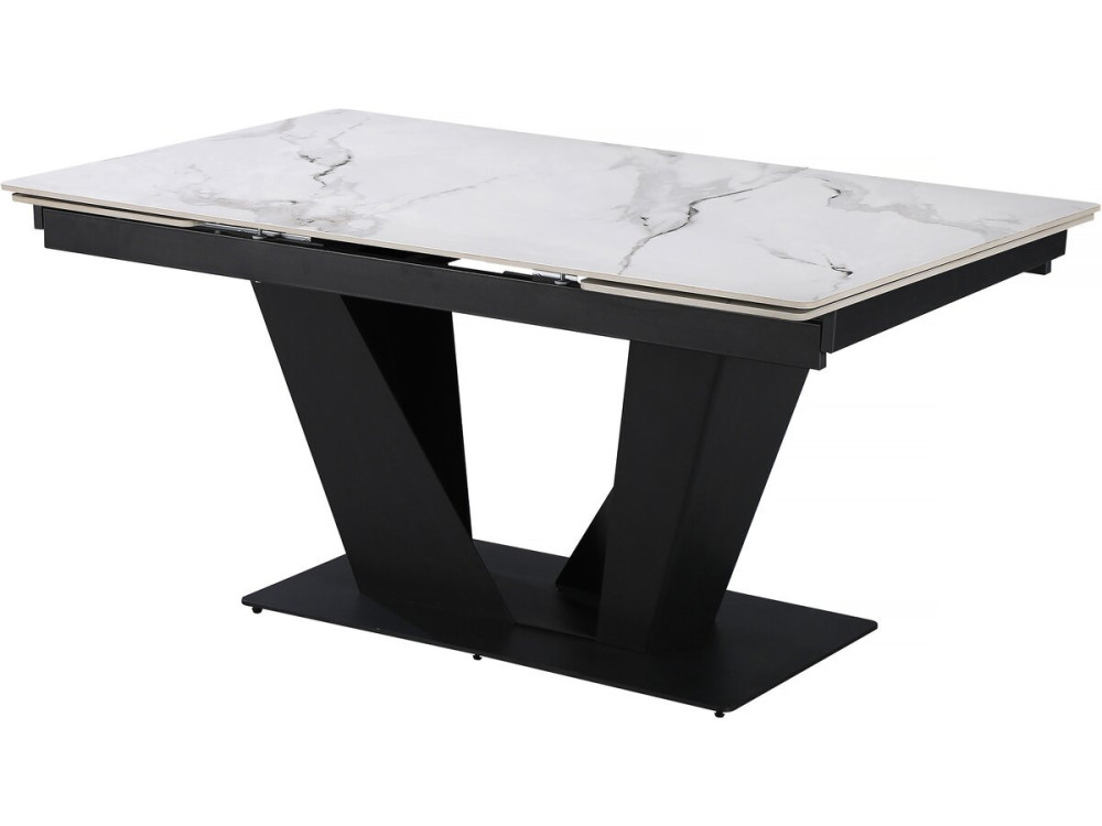 Mesa de comedor extensible de cerámica - 160/240 cm - 6 a 10 personas "Nova" - Blanco jaspeado gris