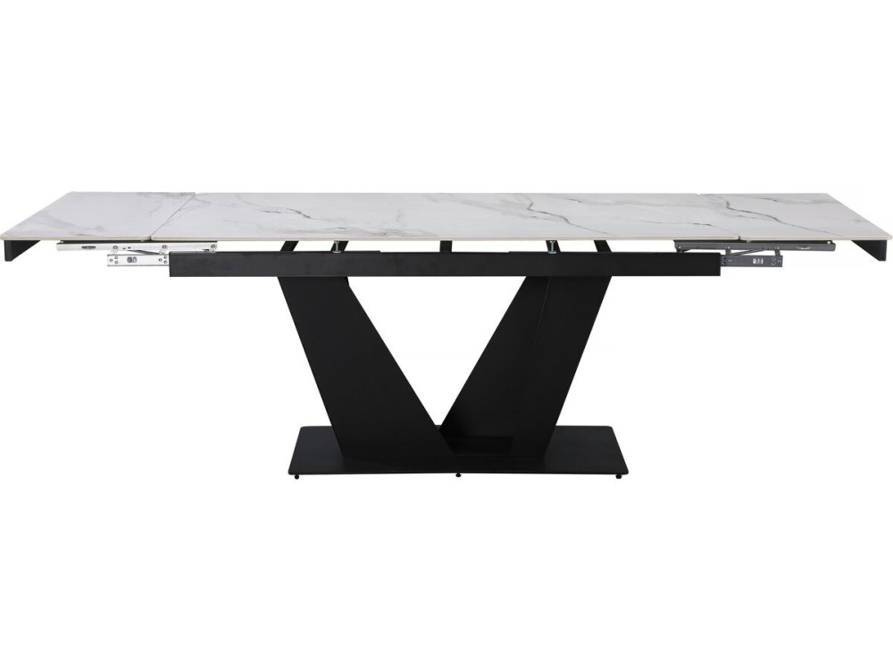 Mesa de comedor extensible de cerámica - 160/240 cm - 6 a 10 personas "Nova" - Blanco jaspeado gris