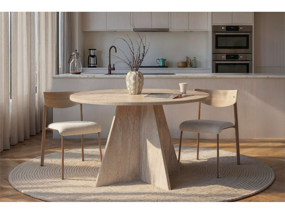 Mesa de comedor de madera "Virella" - 120 x 120 x 75 cm - Travertino