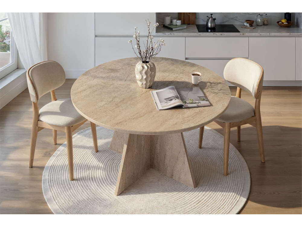 Mesa de comedor de madera "Virella" - 120 x 120 x 75 cm - Travertino