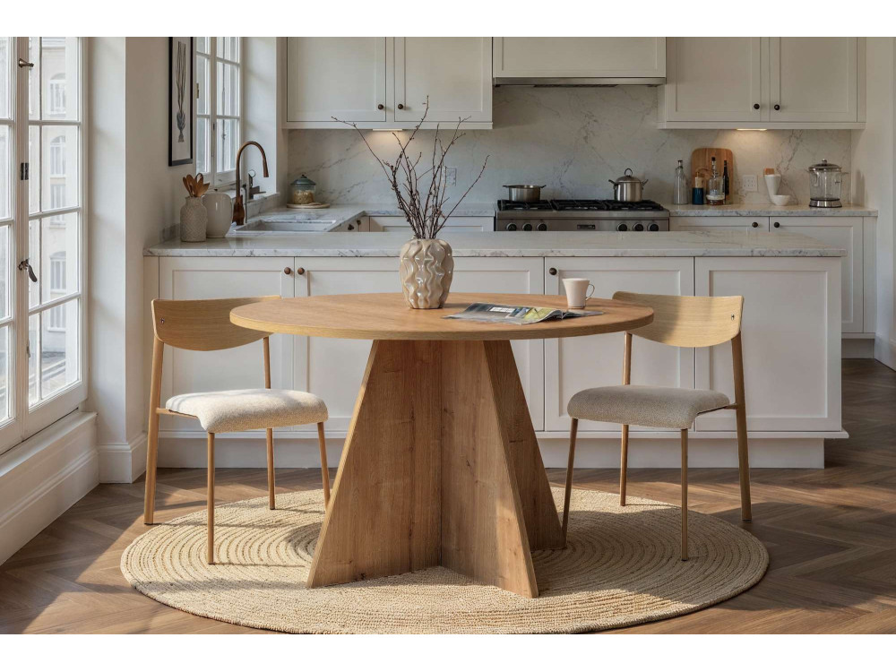 Mesa de comedor de madera "Virella" - 120 x 120 x 75 cm - Roble zafiro