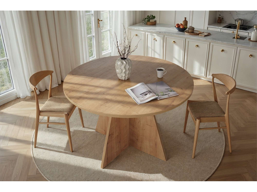 Mesa de comedor de madera "Virella" - 120 x 120 x 75 cm - Roble zafiro