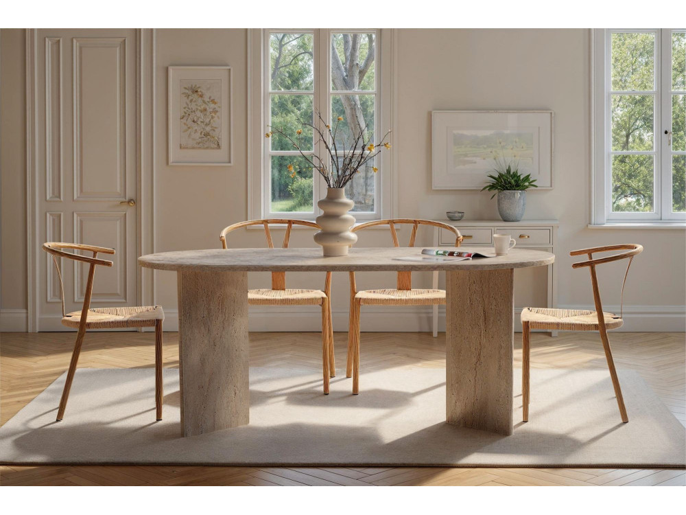 Mesa de comedor de madera "Sablin" - 180 x 89 x 75 cm - Travertino