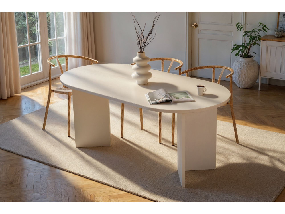 Mesa de comedor de madera "Sablin" - 180 x 89 x 75 cm - Madera Blanca