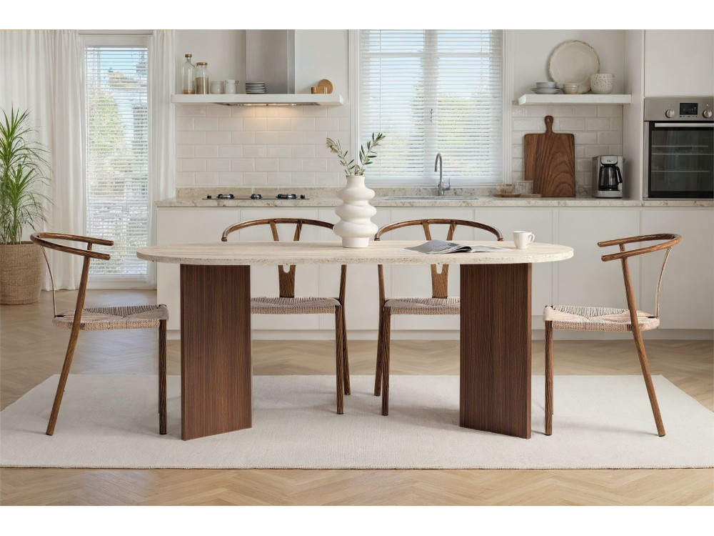 Mesa de comedor de madera "Sablin" 180 x 90 x 75 cm - Travertino