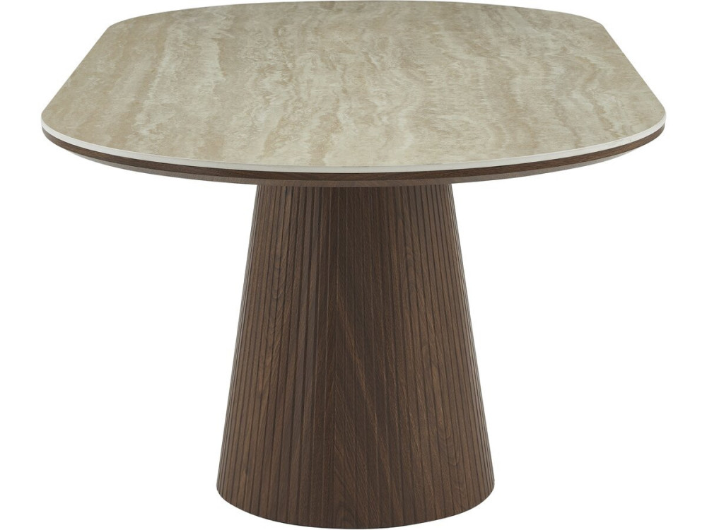 Mesa de comedor ovalada de piedra y madera "Portofino" - 8 plazas - Travertino y marrón