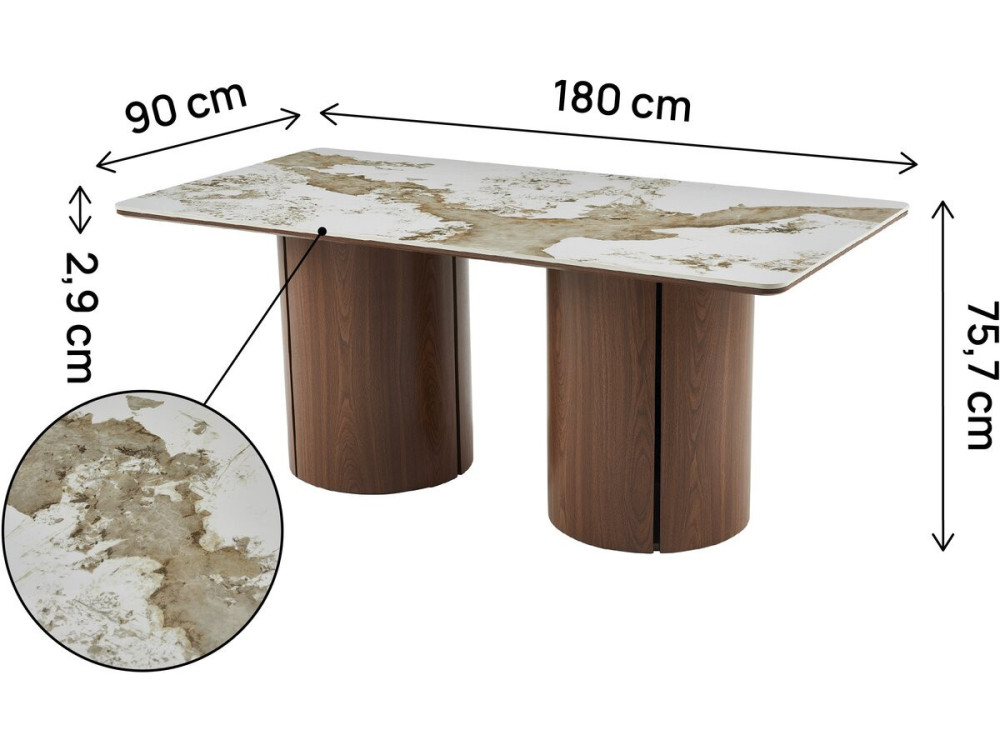 Mesa de comedor rectangular de cerámica Pendora "Milano" - 6 plazas - Marrón