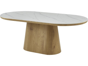 Mesa de comedor ovalada de cerámica "Bellagio" - 8 plazas - Blanco y marrón