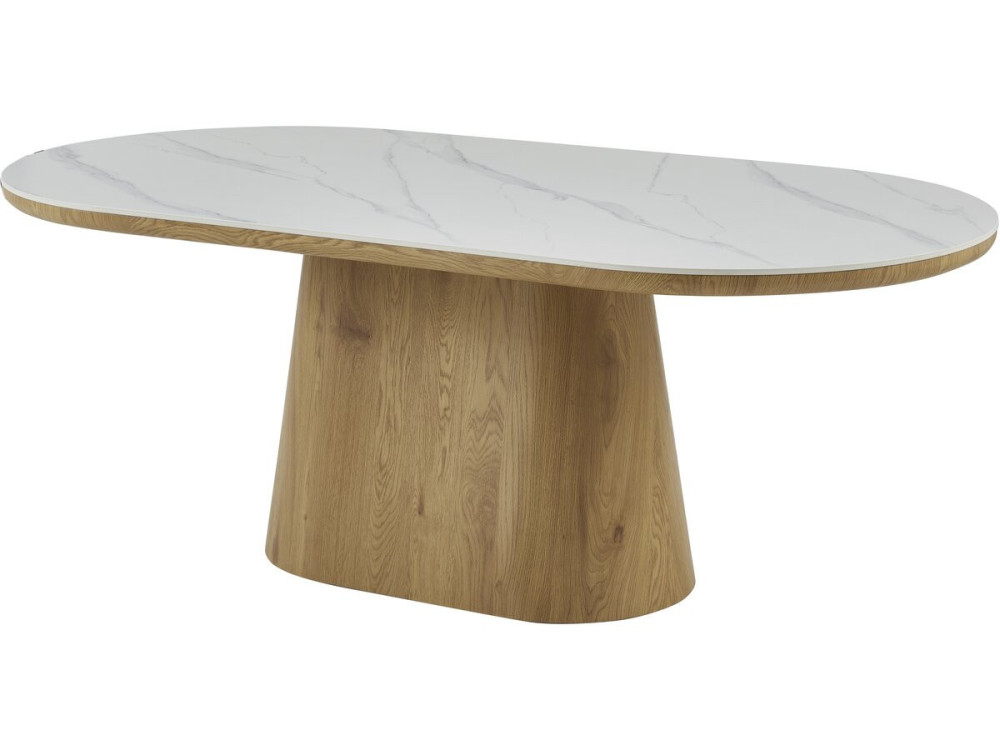 Mesa de comedor ovalada de cerámica "Bellagio" - 8 plazas - Blanco y marrón