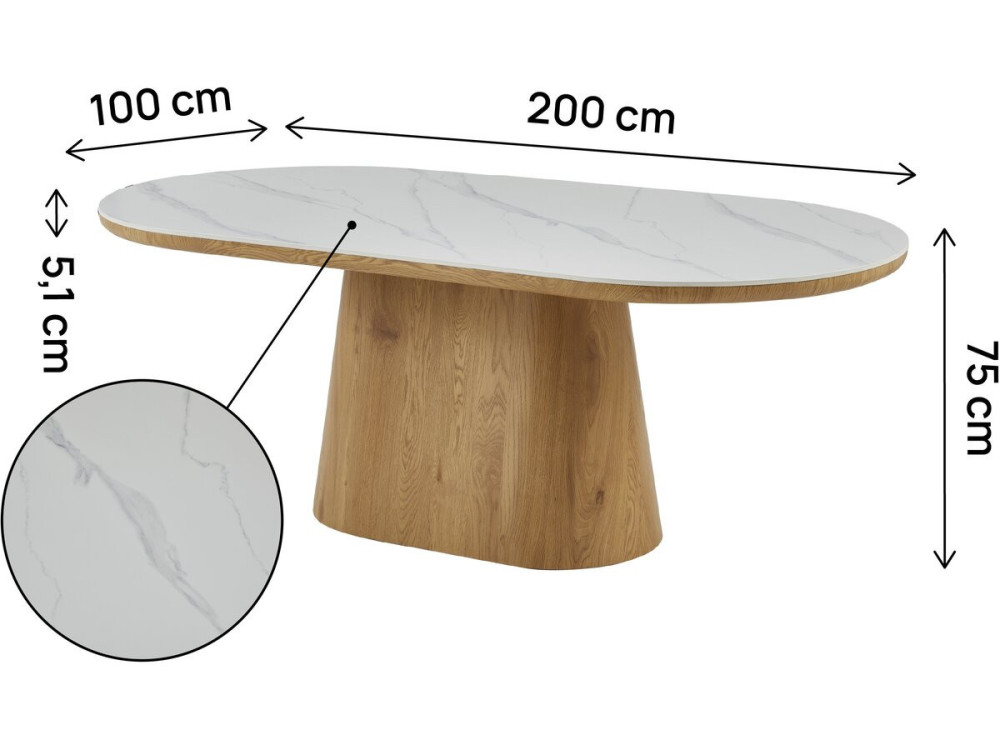 Mesa de comedor ovalada de cerámica "Bellagio" - 8 plazas - Blanco y marrón