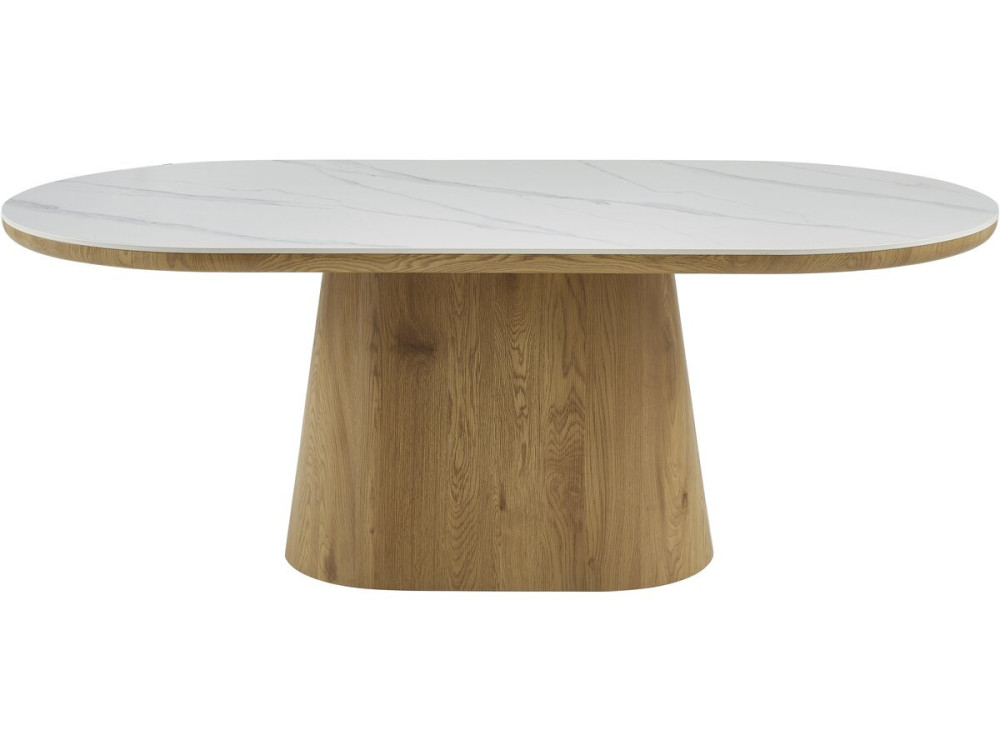 Mesa de comedor ovalada de cerámica "Bellagio" - 8 plazas - Blanco y marrón