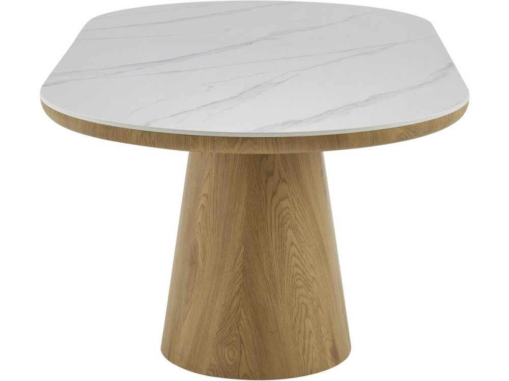 Mesa de comedor ovalada de cerámica "Bellagio" - 8 plazas - Blanco y marrón