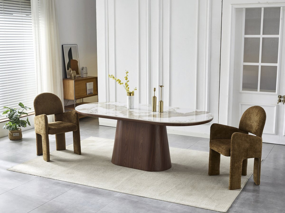 Mesa de comedor ovalada de cerámica Pandora "Bellagio" - 8 plazas - Beige