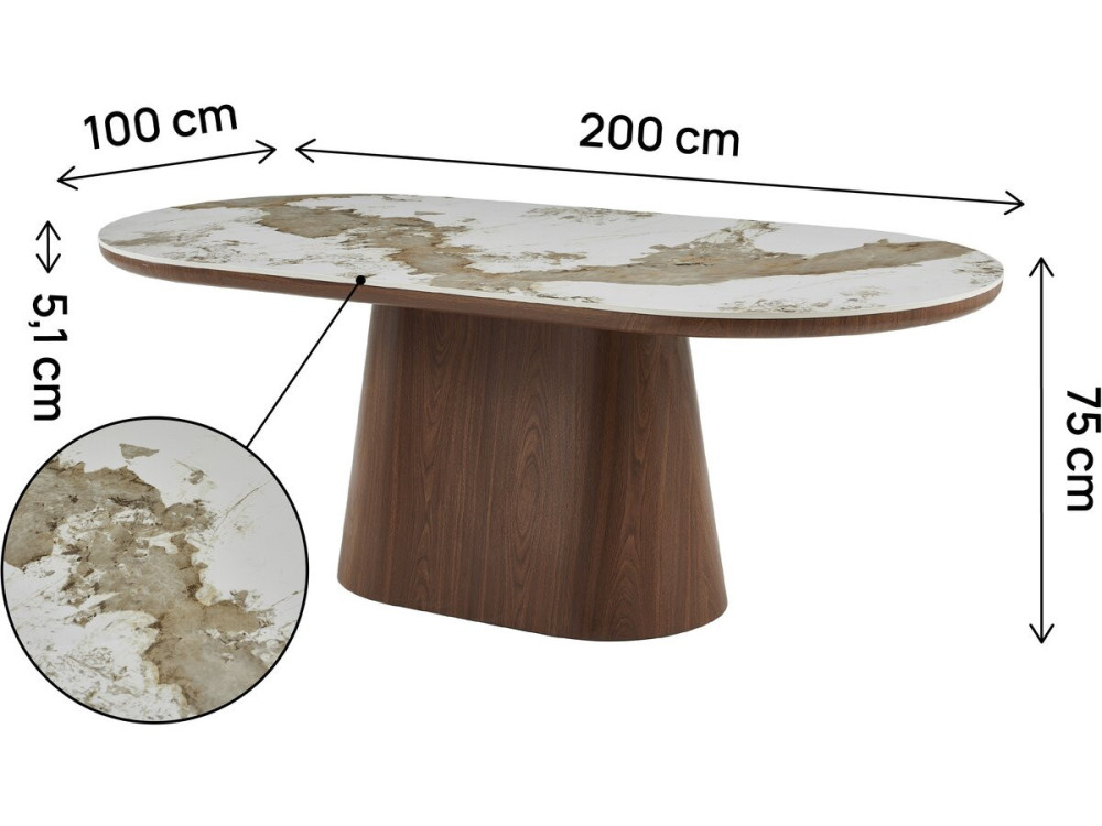 Mesa de comedor ovalada de cerámica Pandora "Bellagio" - 8 plazas - Beige