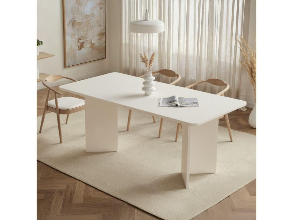Mesa de comedor de madera "Linza" 180 x 90 x 75 cm - Madera blanca