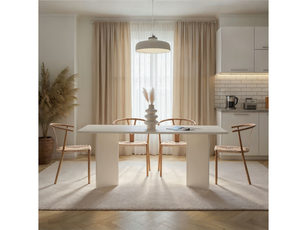 Mesa de comedor de madera "Linza" 180 x 90 x 75 cm - Madera blanca