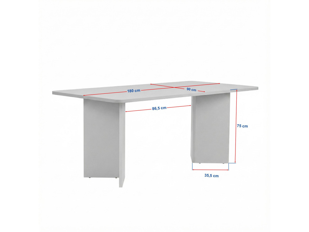 Mesa de comedor de madera "Linza" 180 x 90 x 75 cm - Madera blanca