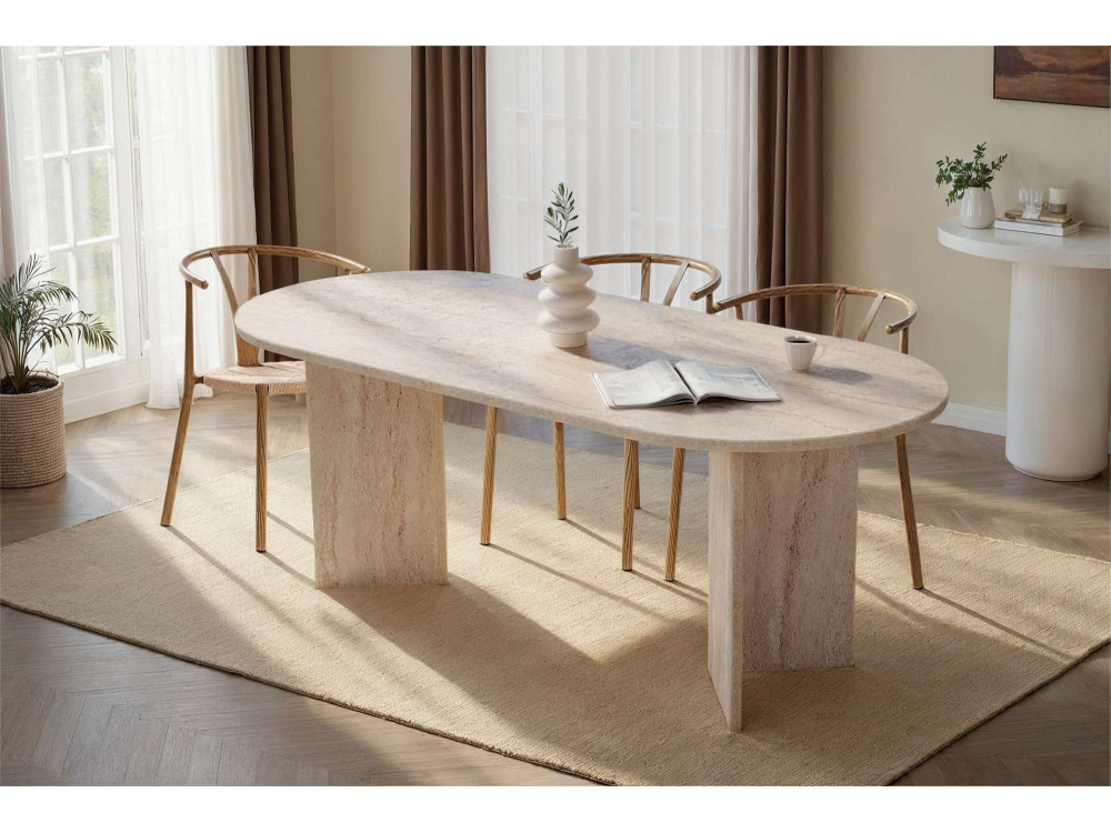 Mesa de comedor de madera "Sabella" 200 x 90 x 75 cm - Travertino