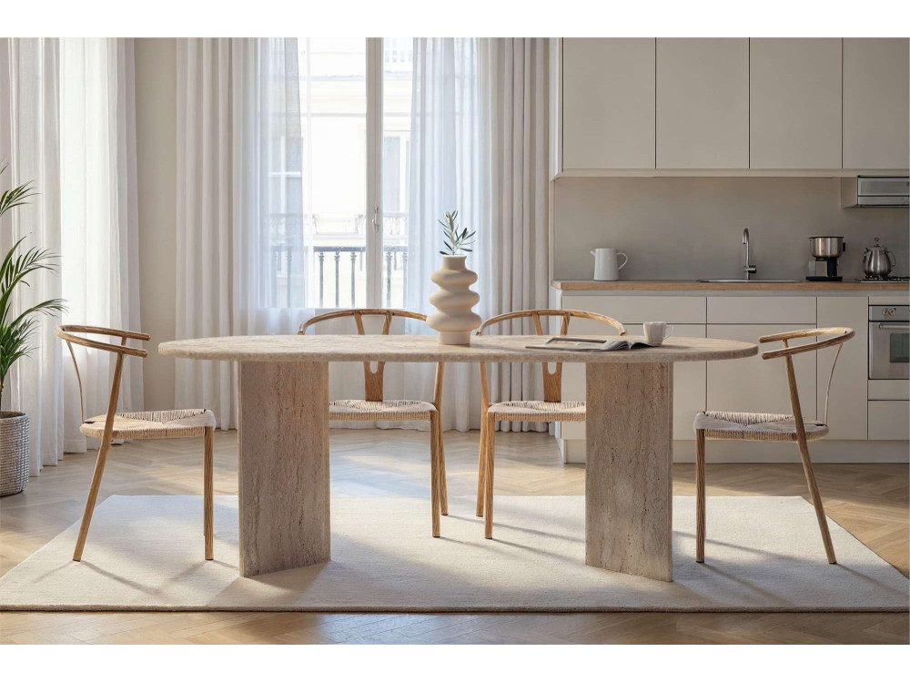 Mesa de comedor de madera "Sabella" 200 x 90 x 75 cm - Travertino