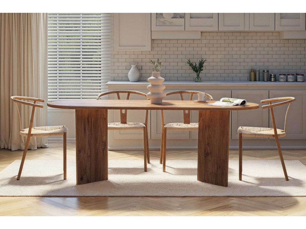 Mesa de comedor de madera "Sabella" 200 x 90 x 75 cm - Pino Atlántico
