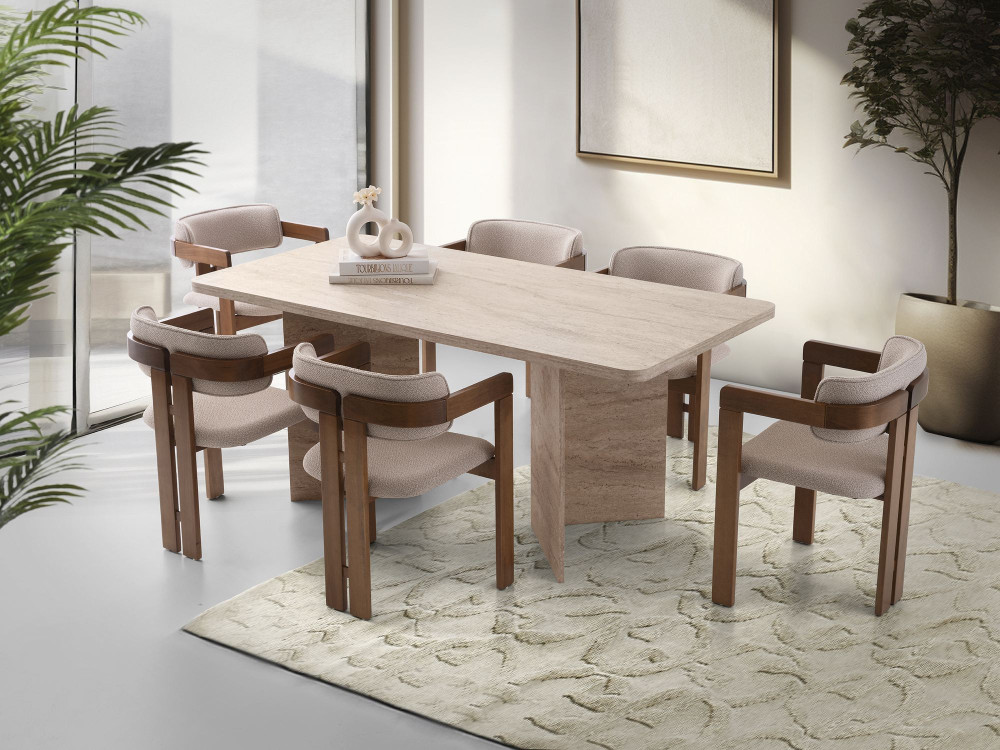 Mesa de comedor de madera "Lizzard" 180 x 90 x 77 cm - Travertino