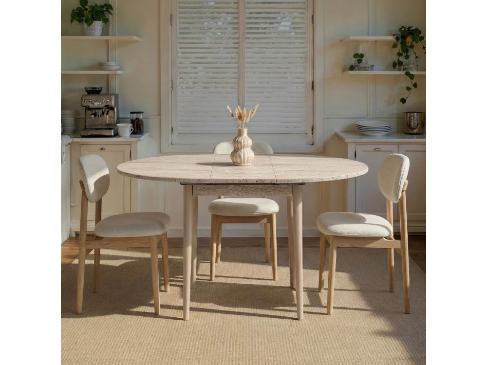 Mesa de comedor de madera extensible "Viona" 100 x 100 x 75 cm - Travertino