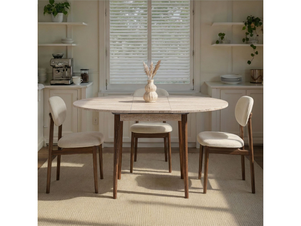 Mesa de comedor de madera extensible "Viona" 100 x 100 x 75 cm - Travertino