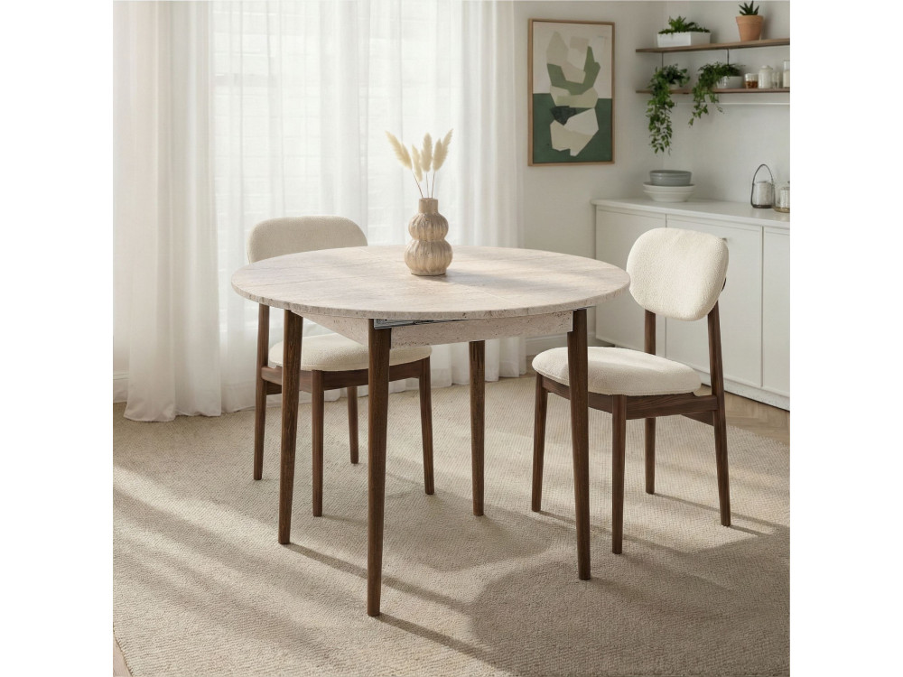 Mesa de comedor de madera extensible "Viona" 100 x 100 x 75 cm - Travertino