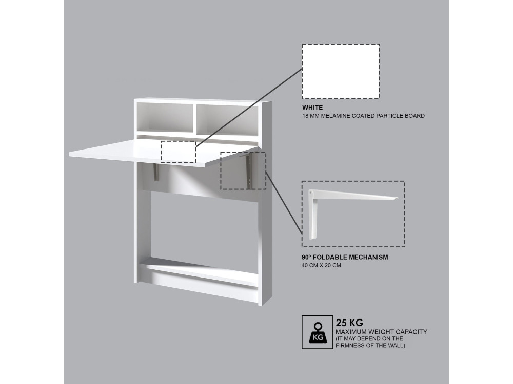 Mesa de comedor plegable de madera "Bracked" - 70 x 15 x 96 cm - Blanco