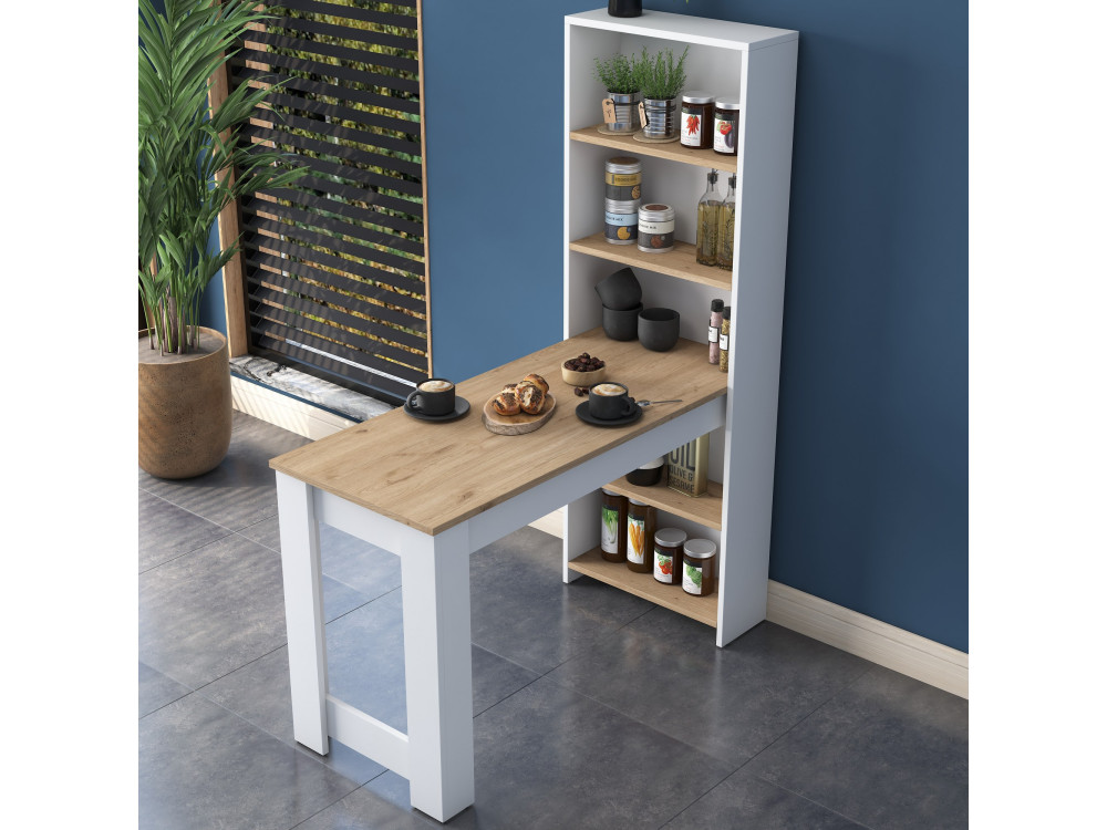 Mesa de comedor de madera "Jong" con estantes - 120 x 54 x 154 cm - Marrón