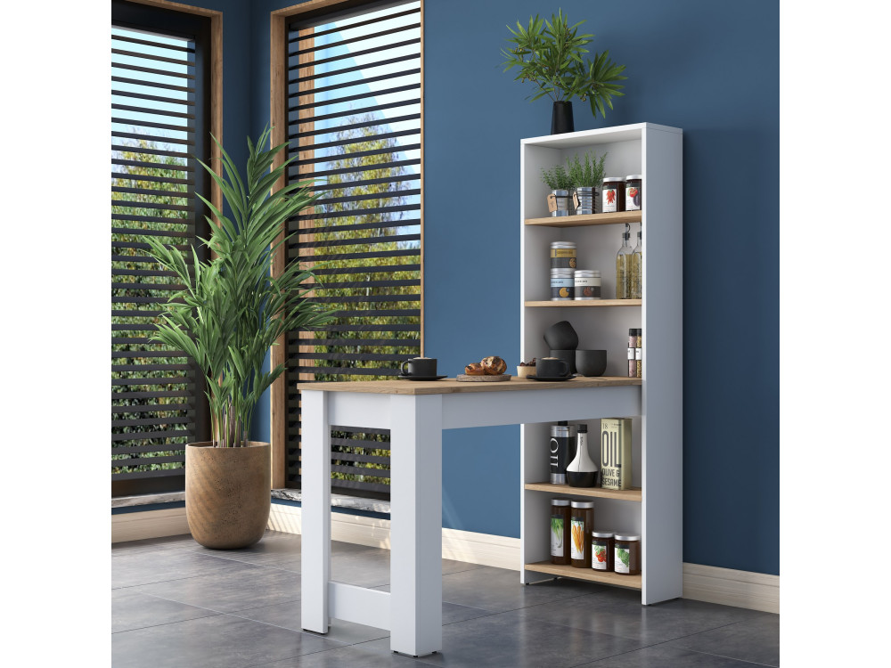 Mesa de comedor de madera "Jong" con estantes - 120 x 54 x 154 cm - Marrón