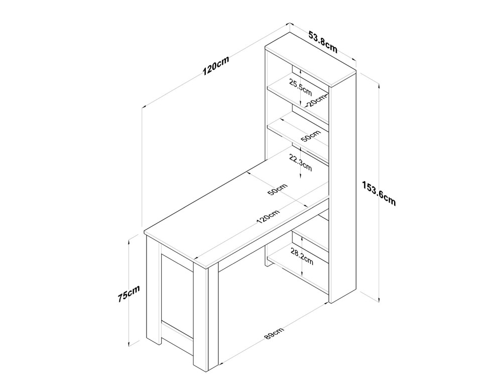 Mesa de comedor de madera "Jong" con estantes - 120 x 54 x 154 cm - Marrón