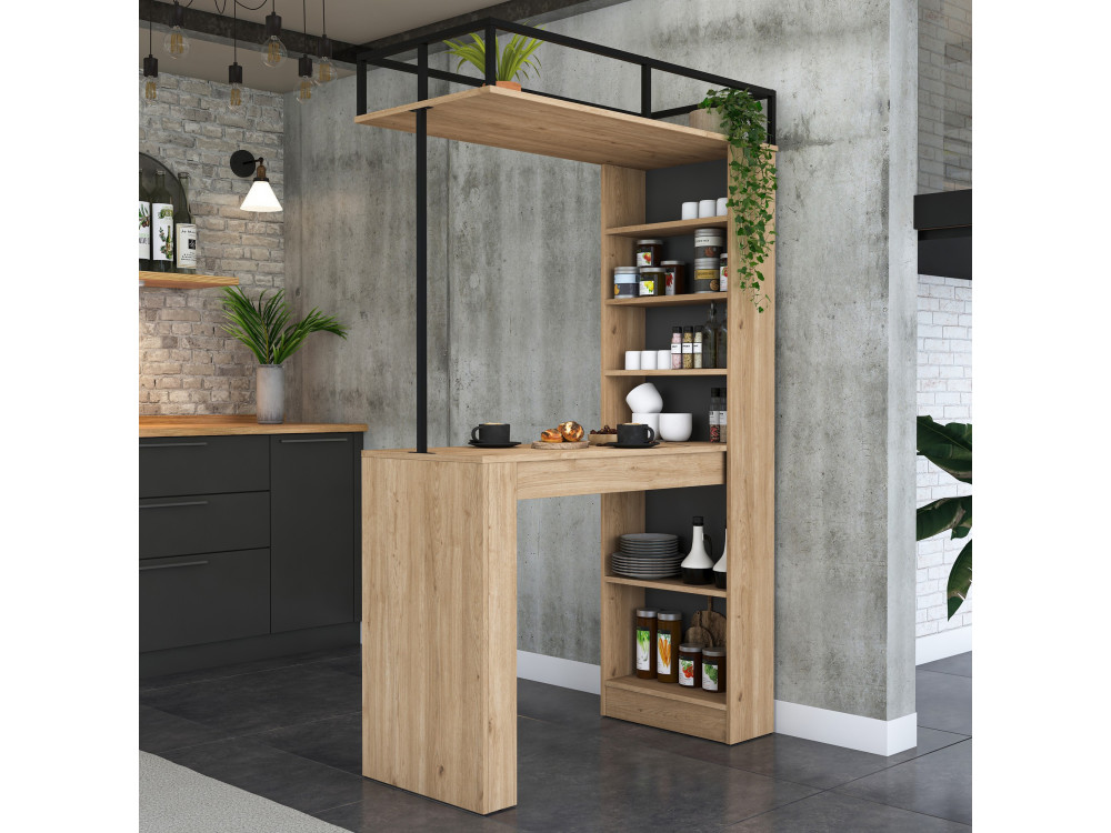 Mesa de comedor de madera "Jacob" con estantes - 120 x 56 x 199 cm - Marrón