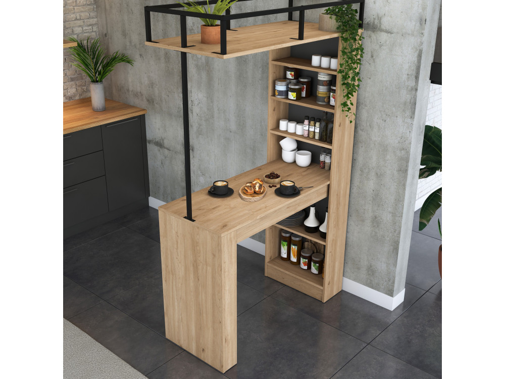 Mesa de comedor de madera "Jacob" con estantes - 120 x 56 x 199 cm - Marrón
