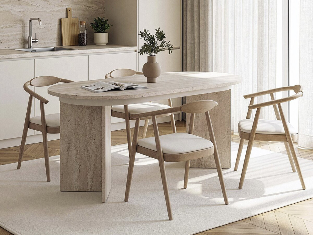 Mesa de comedor extensible de madera 160/200 cm "Sorell" - 8 plazas - Travertino